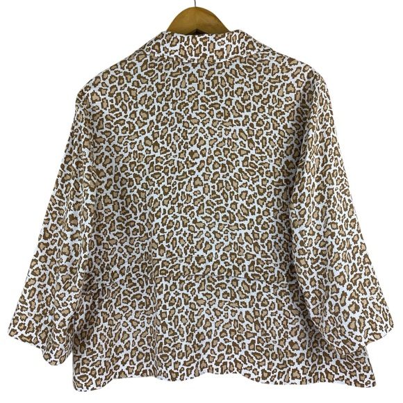 PENDLETON Leopard Print Linen Blend Top Jacket 3/4 Sleeves women’s Size XL NWOT - Picture 2 of 6